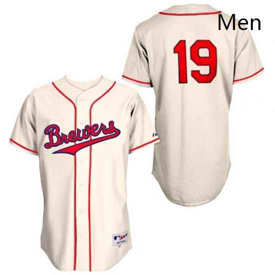 Mens Majestic Milwaukee Brewers 19 Robin Yount Authentic Cream 1948 Turn Back The Clock MLB Jersey